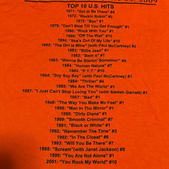 2009 Michael Jackson Memorial Shirt Size Small King of Pop Top 10 Hits List - Picture 5 of 8